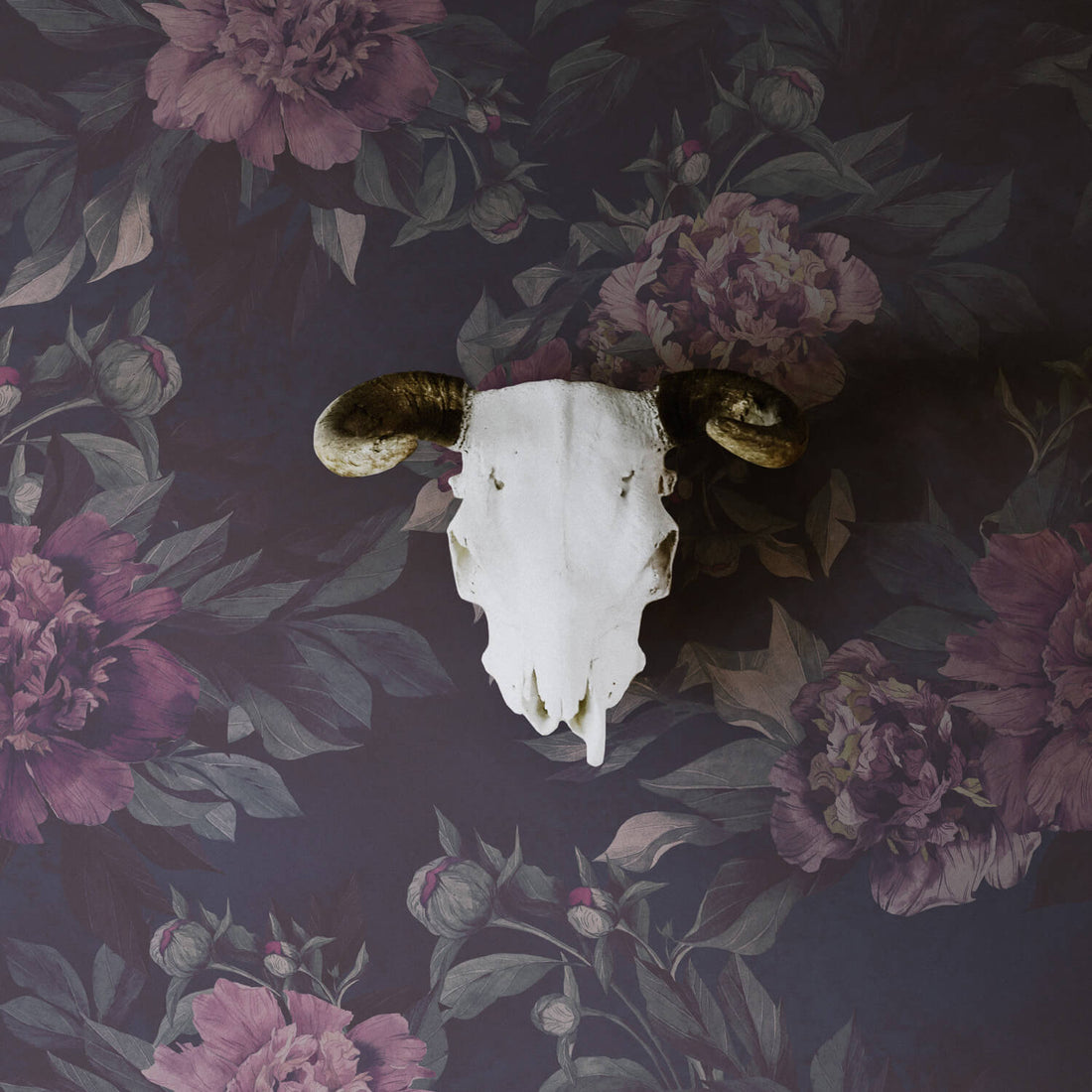 Dark floral design removable wallpaper for dramatic boho style interiors