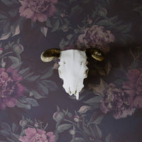 Dark floral design removable wallpaper for dramatic boho style interiors
