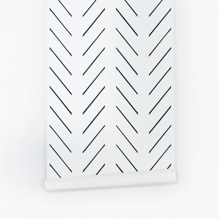 simple herringbone stripes print removable wallpaper in navy blue