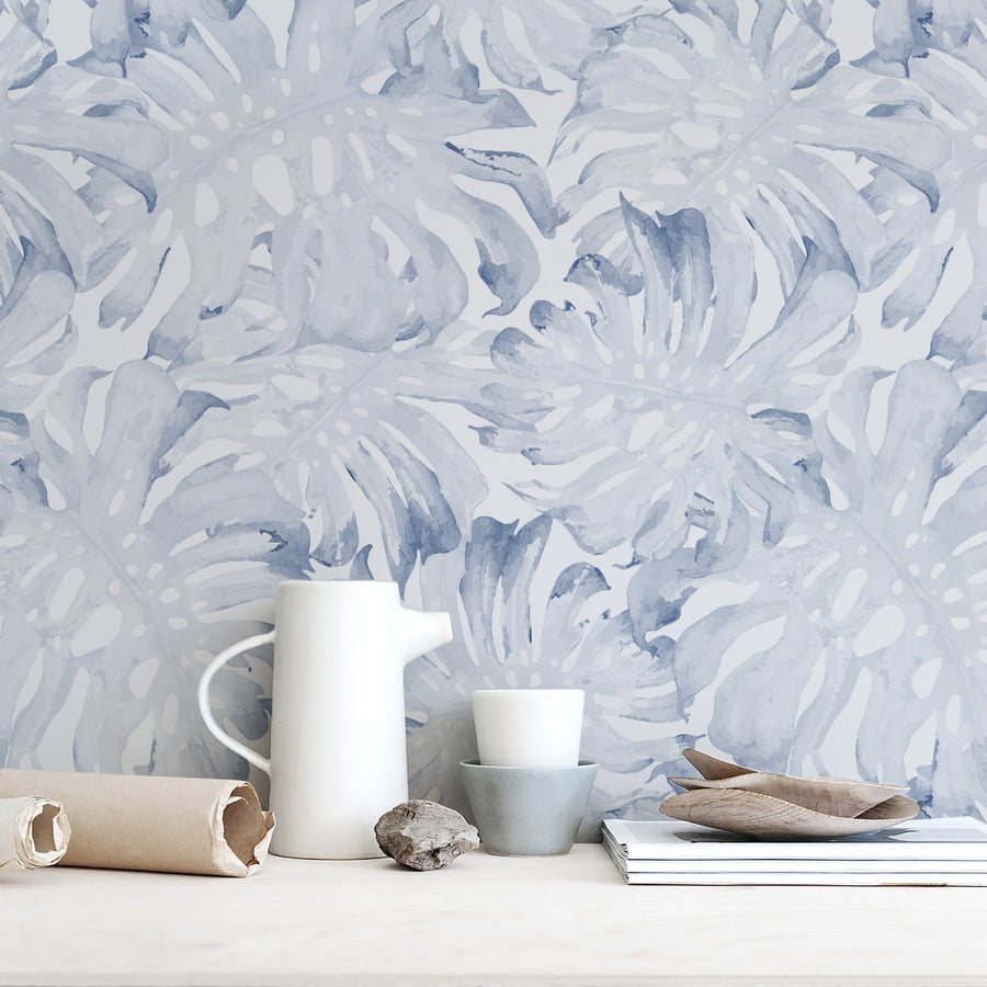Blue palm leaf removable wallpaper, Great home decor idea