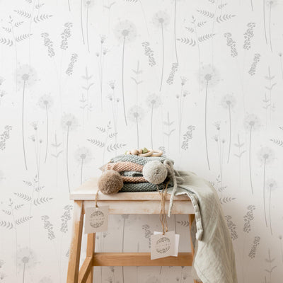 Grey meadow wildflowers nursery wallpaper
