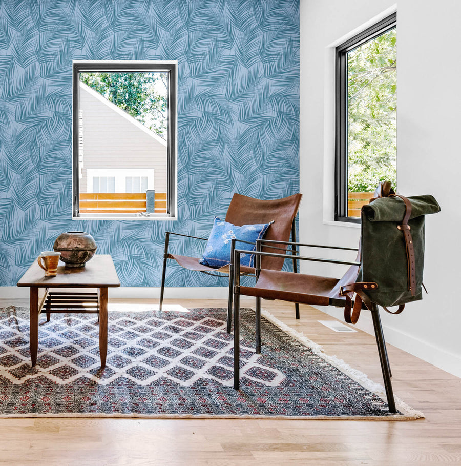 Blue Wallpaper Family Room