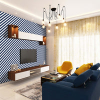 diagonal lines in blue and white for living room