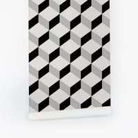 elegant cube design removable wallpaper in black and white