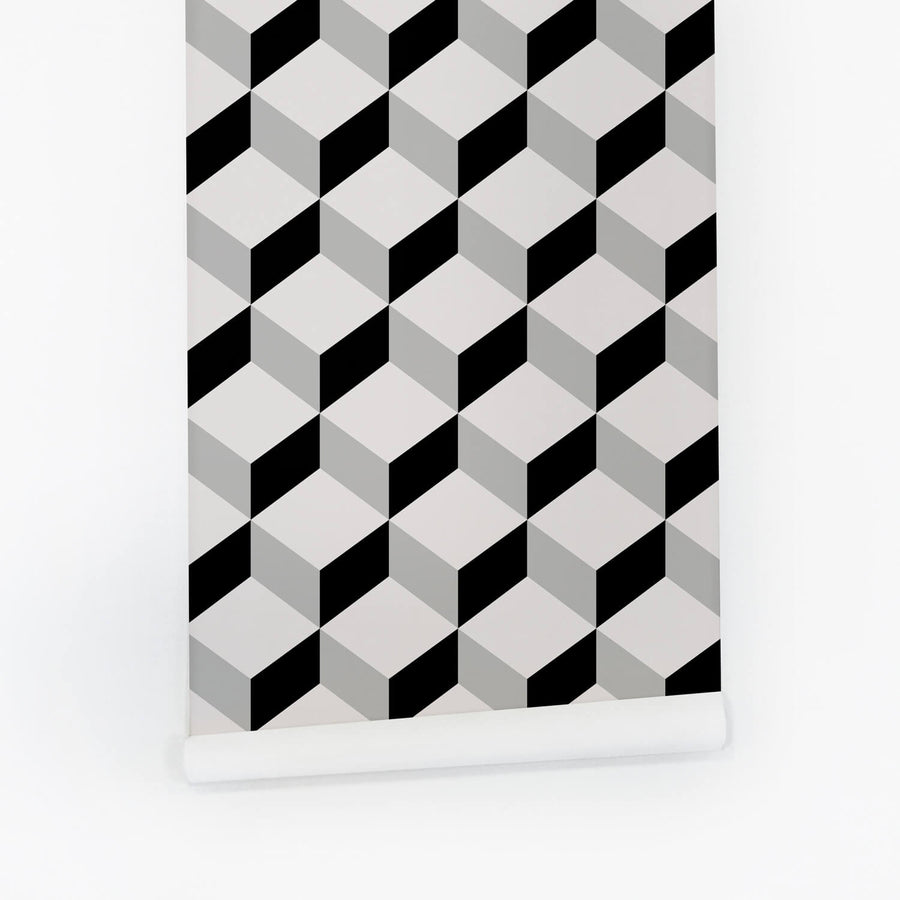 elegant cube design removable wallpaper in black and white