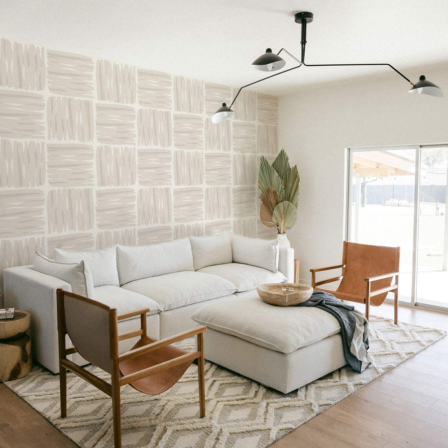 elegant neutral interior with sand dunes inspired design wallpaper