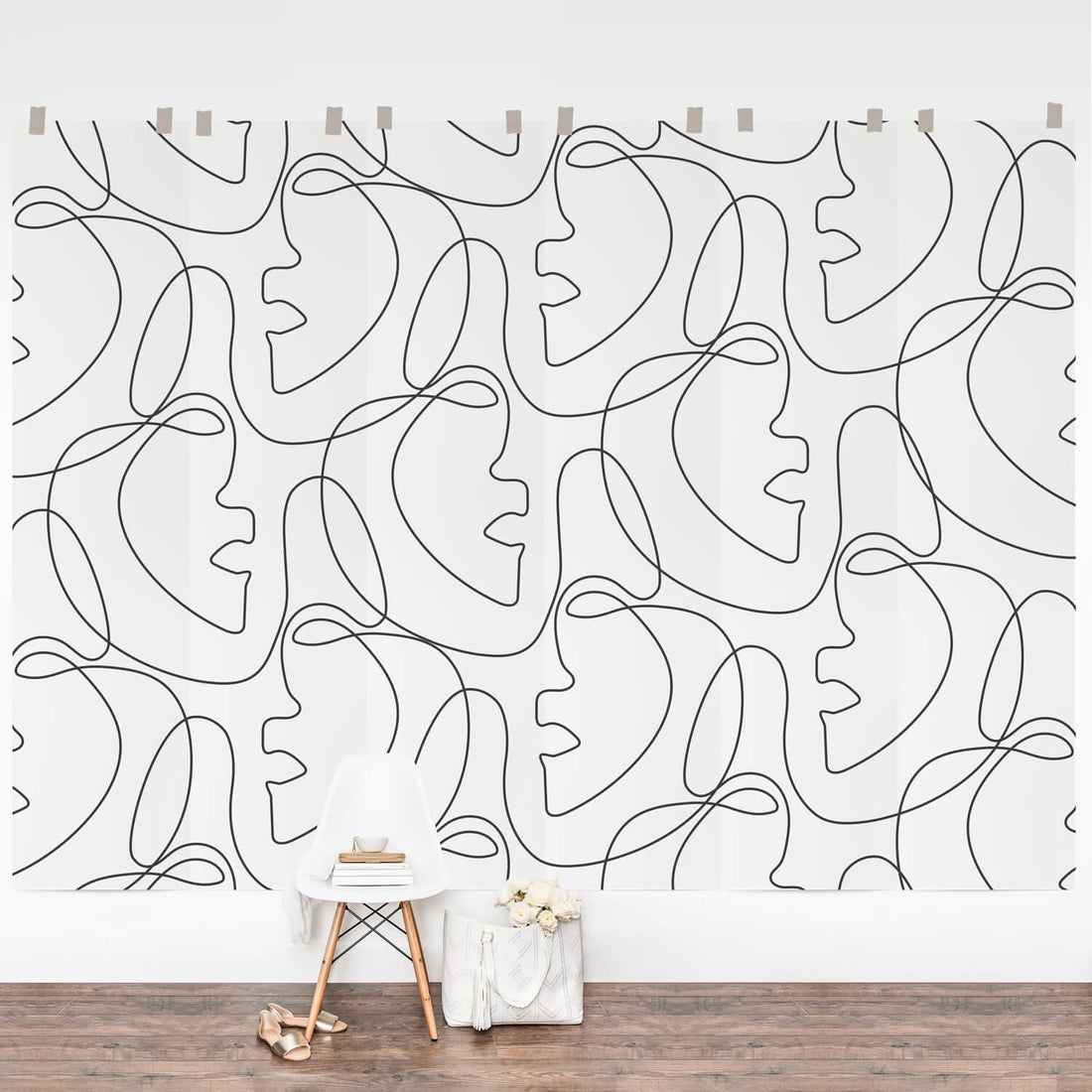 Modern design line face wall mural in removable wallpaper material