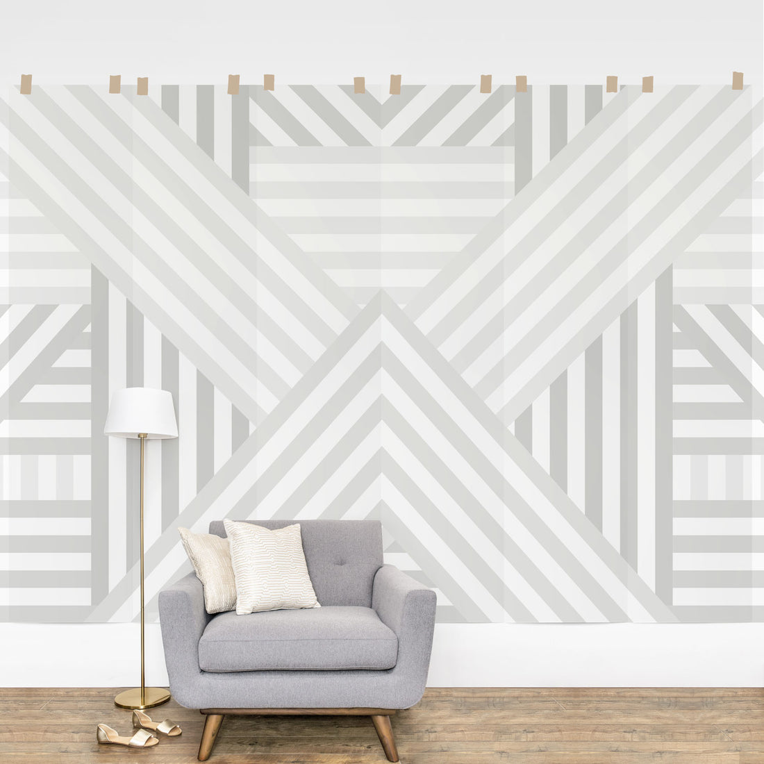light grey neutral stripes wall mural design for modern interior