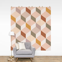 geometric cube pattern wall mural in pastel pink