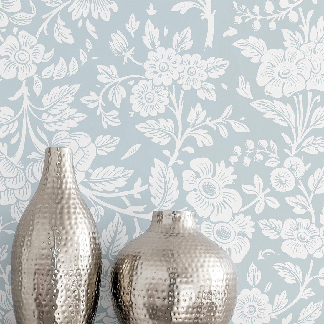 vintage inspired light blue flower design removable wallpaper