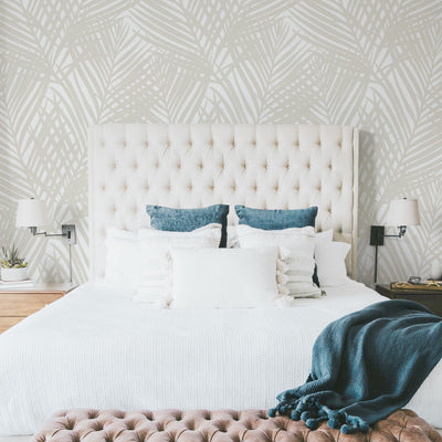 Large palm leaf wallpaper in mist color