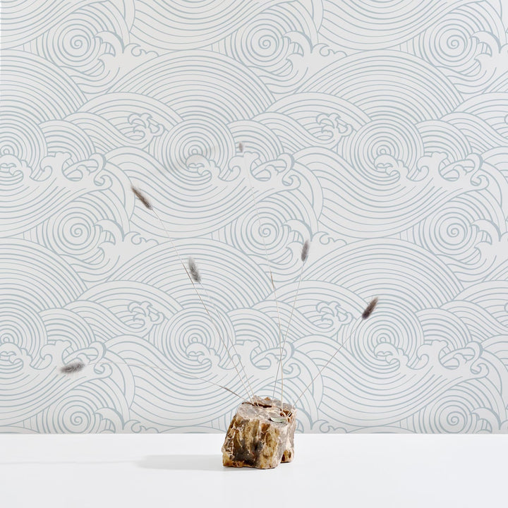 pale blue waves  pattern wallpaper for beach house