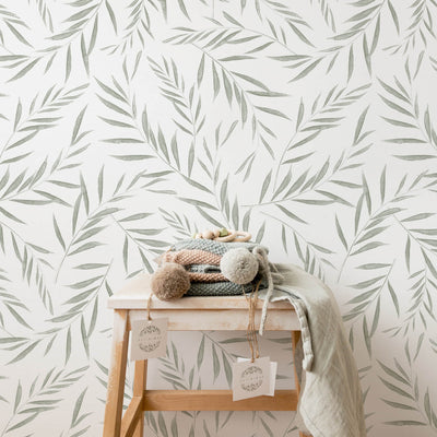 Light green botanical foliage wallpaper