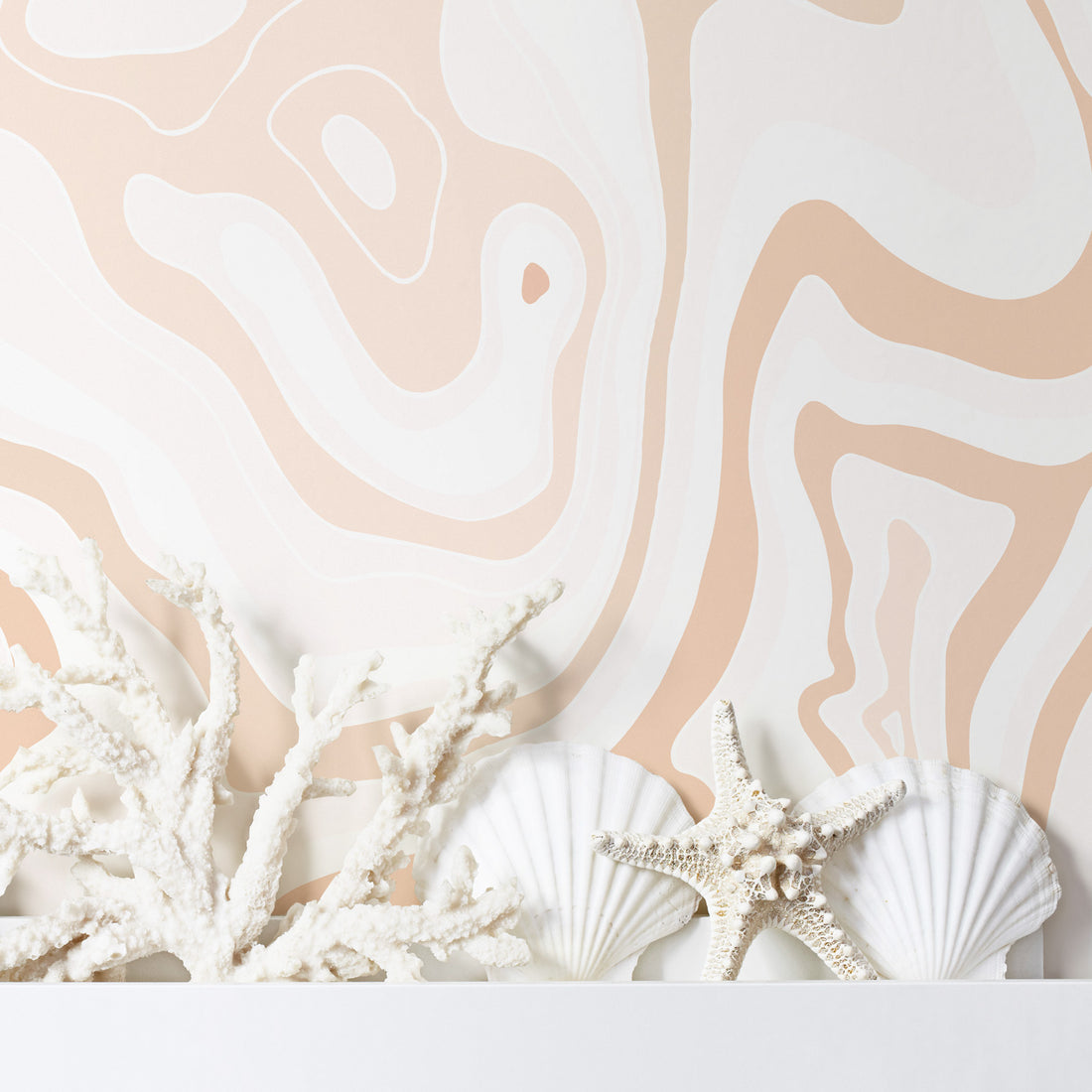 light pink stone inspired wallpaper with seashells