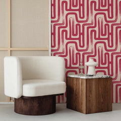 dark red lines inspired living room wallpaper