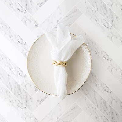 White marble herringbone tile wallpaper
