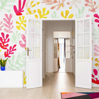 bright coral pattern wall mural design for eclectic style apartment