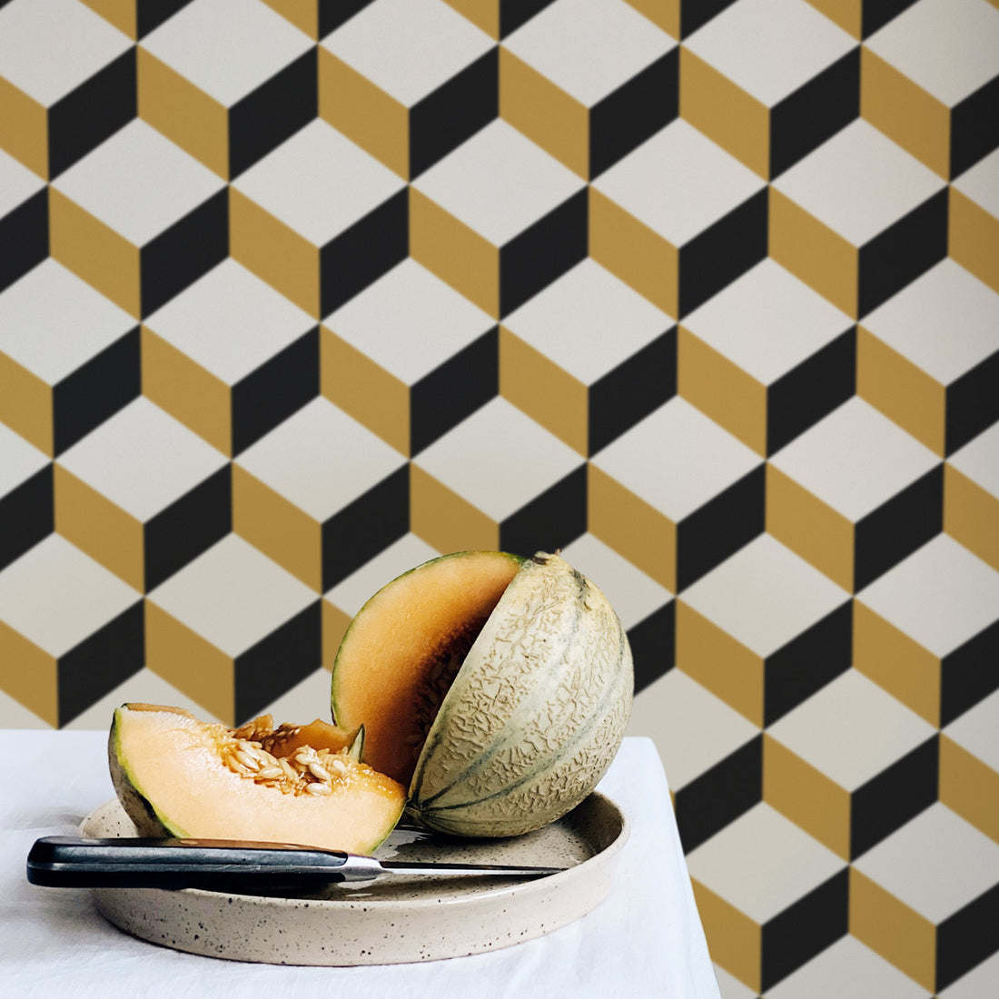 black and yellow block inspired removable wallpaper