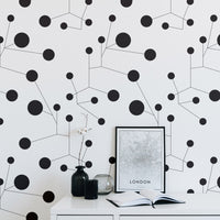 Abstract constellations design removable wallpaper in black and white interior
