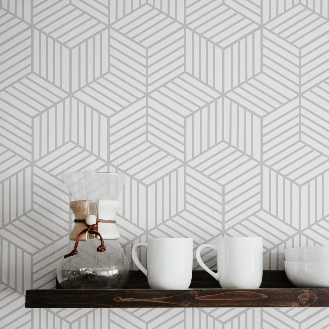 Light grey geometric cube design removable wallpaper