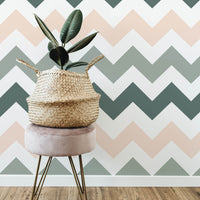 modern glam girls room with pink and green chevron wallpaper
