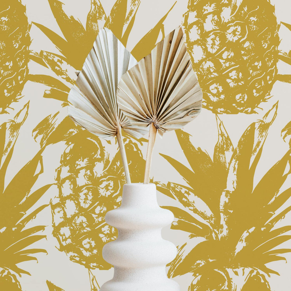 modern tropical white and gold pineapple print wallpaper