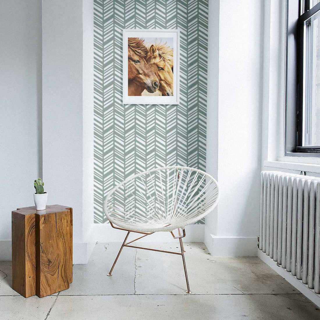 light green wallpaper in herringbone print