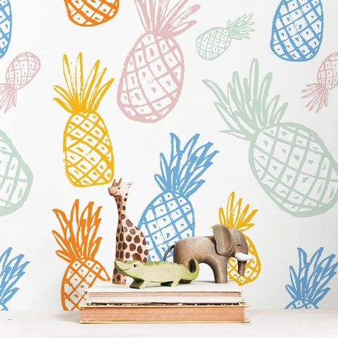 Carta da parati con motivo ananas eclettico