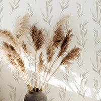 natural botanical leaves print removable wallpaper with pampas grass