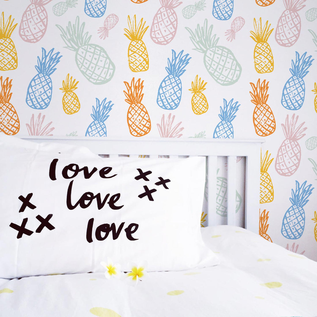 bright and colorful tropical pattern wallpaper for teen bedroom