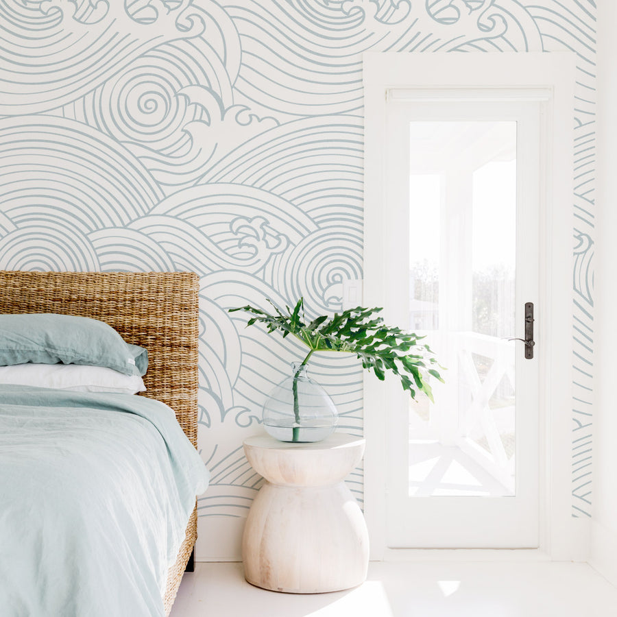 Luxe Stripe Wallpaper in Coastal Blue  Linen Peel  Stick or Paste   Olive et Oriel