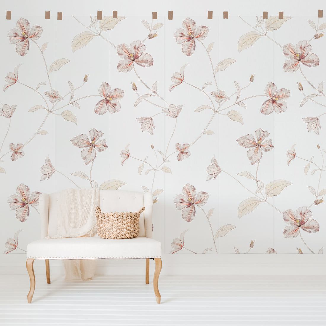 Pink floral design wall mural for minimal chic bohemian interiors