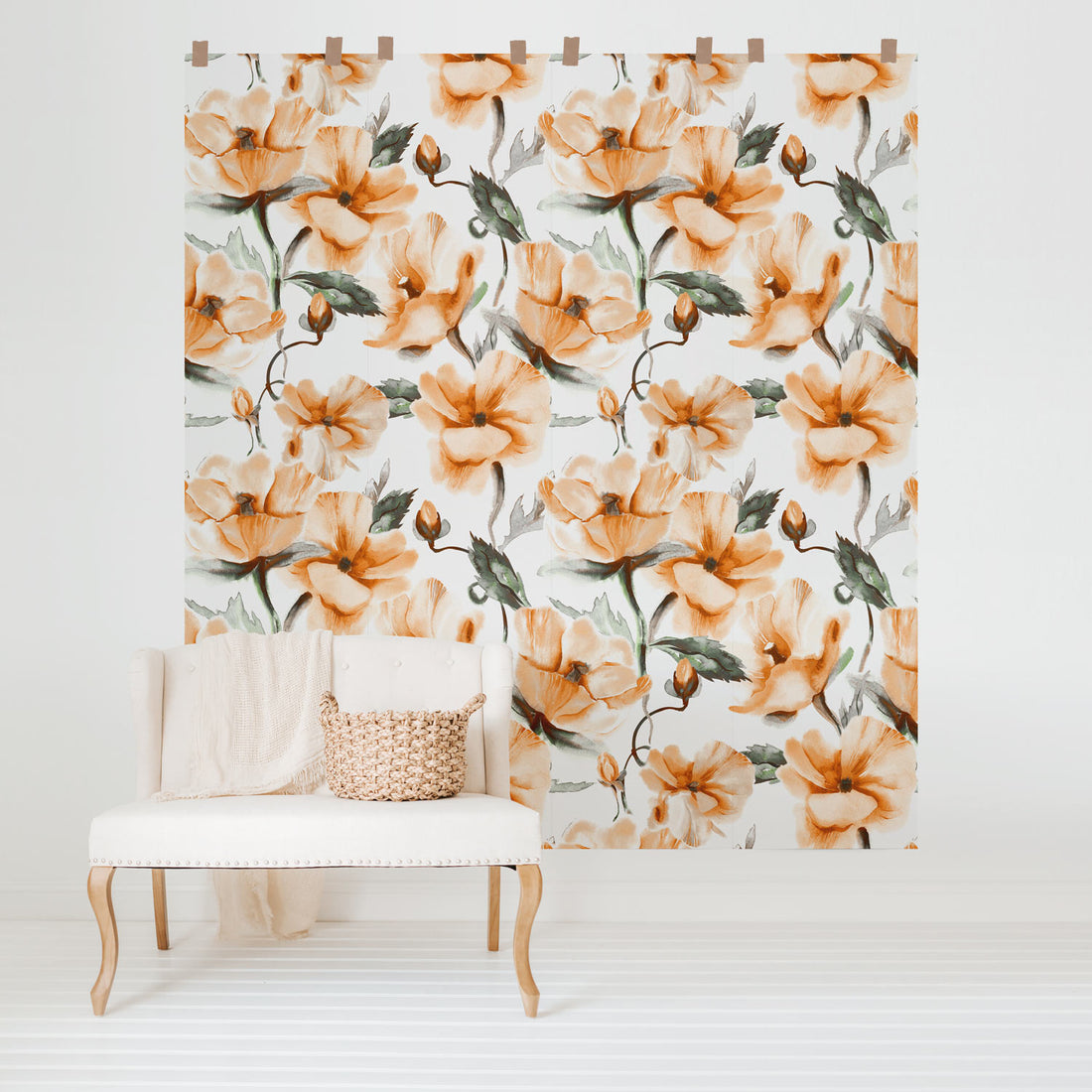Warm floral design removable wallpaper for nursery interior