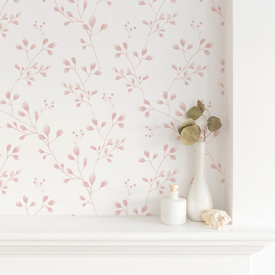 light pink wildflowers print removable wallpaper for feminine bedroom