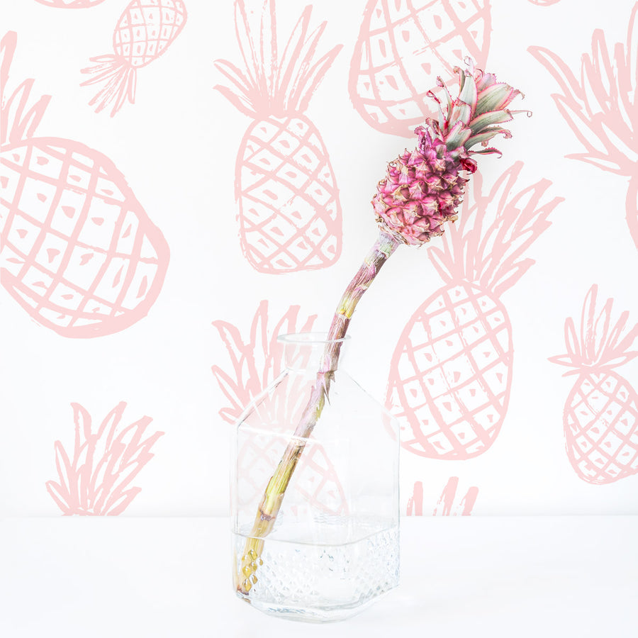 pastel pink tropical pattern removable wallpaper with fruit motif