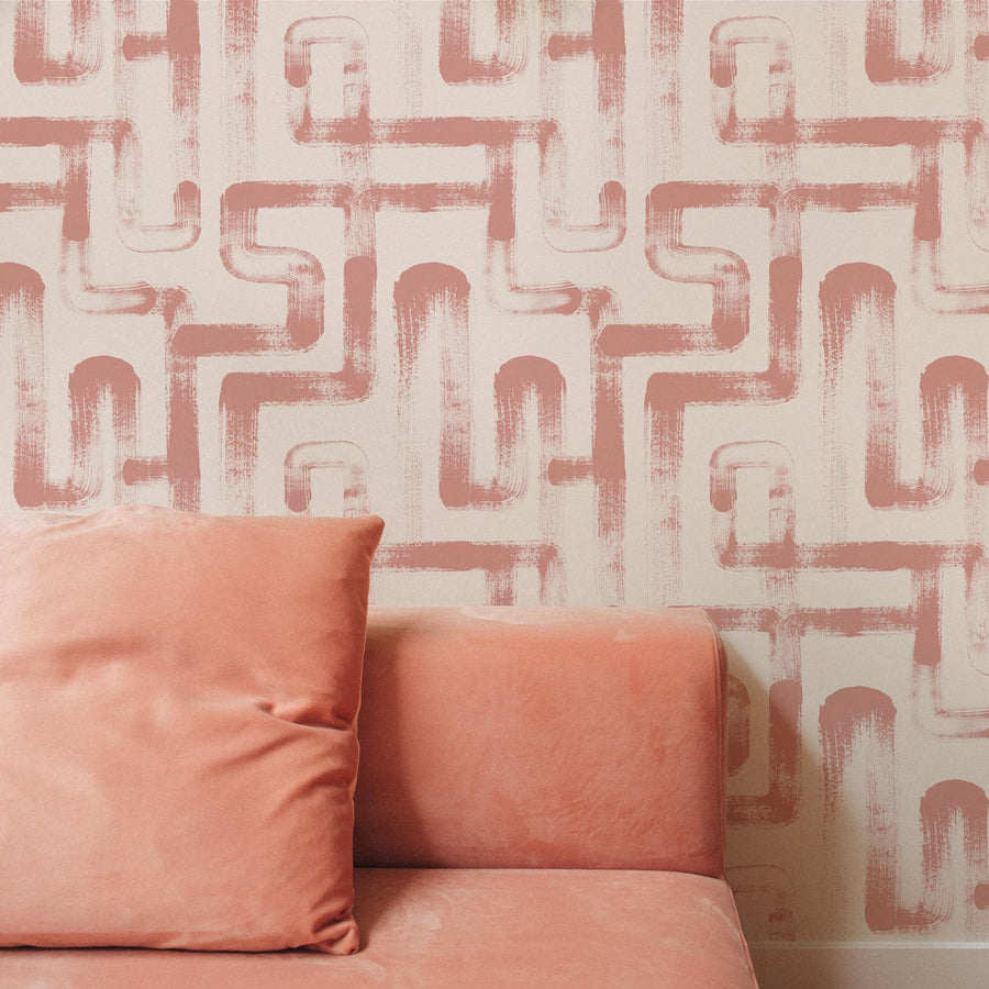 cute pink lines inspired wallpaper for living room interior