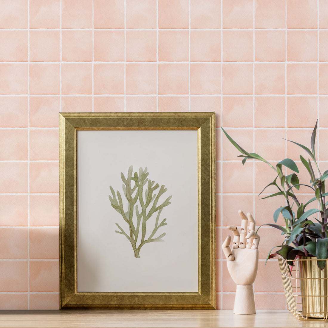 pink coral  tiles removable wallpaper for bathroom space