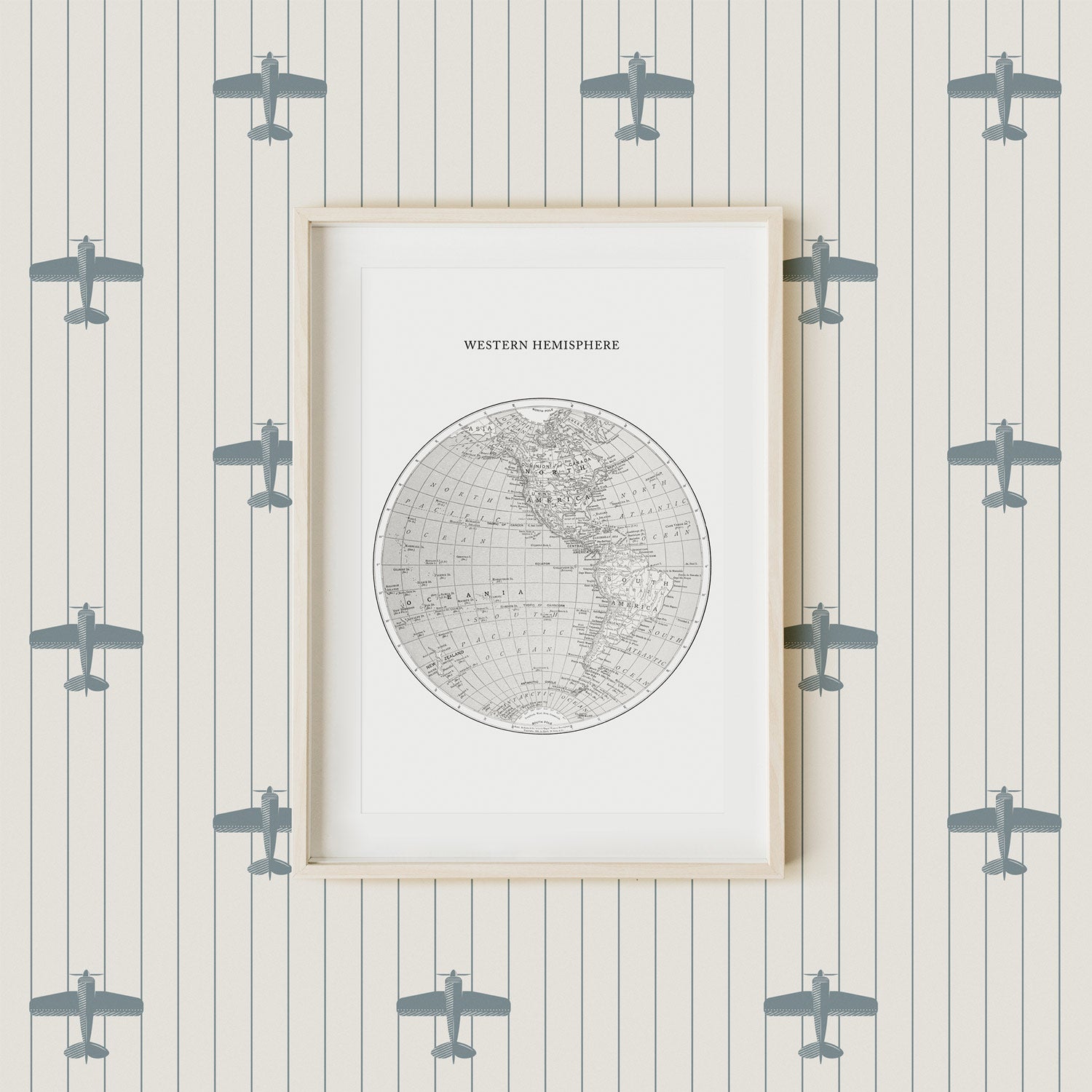 retro style boys room wallpaper with tiny planes in blue