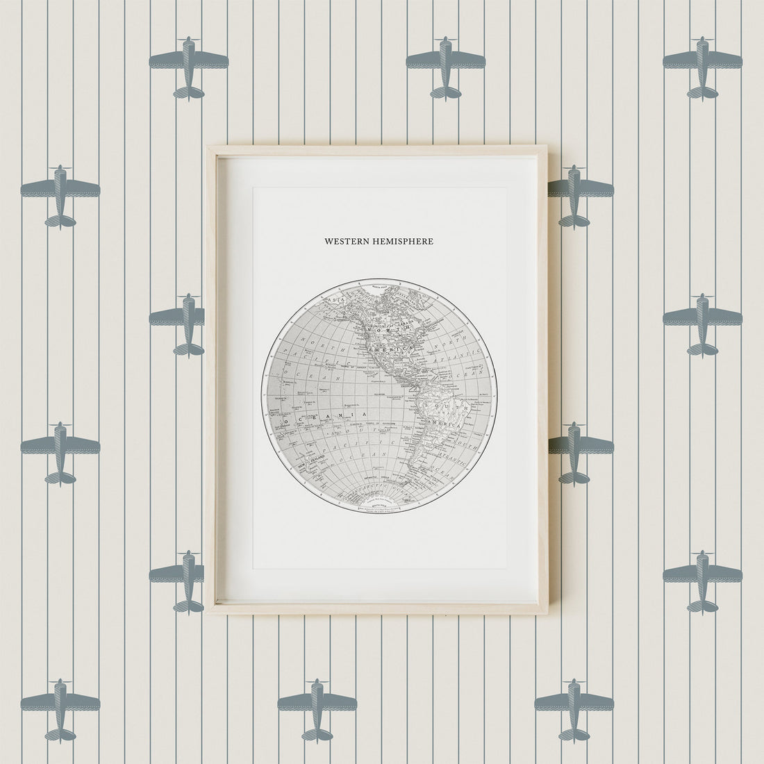 retro style boys room wallpaper with tiny planes in blue