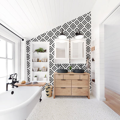 Scandi boho plaid pattern wallpaper in black