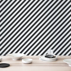 scandinavian black and white diagonal stripe wallpaper