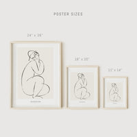 Nude wall art print in abstract sketch style