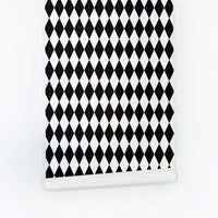Black and white diamond shape pattern peel and stick wallpaper