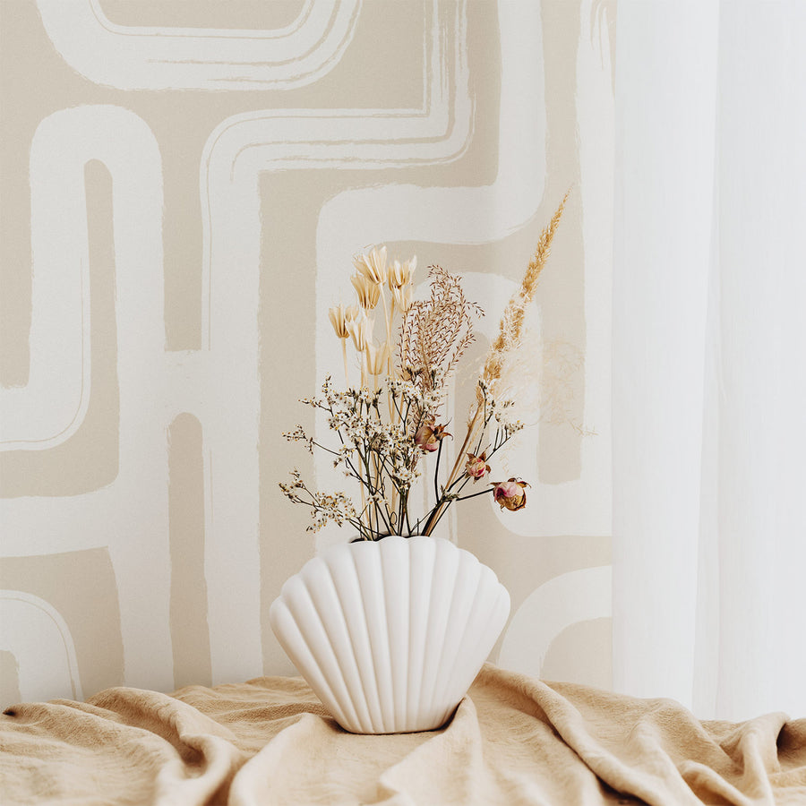 light beige delicate lines inspired wallpaper for feminine girls bedroom