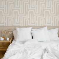 soft beige lines inspired wallpaper for bohemian girls room interior