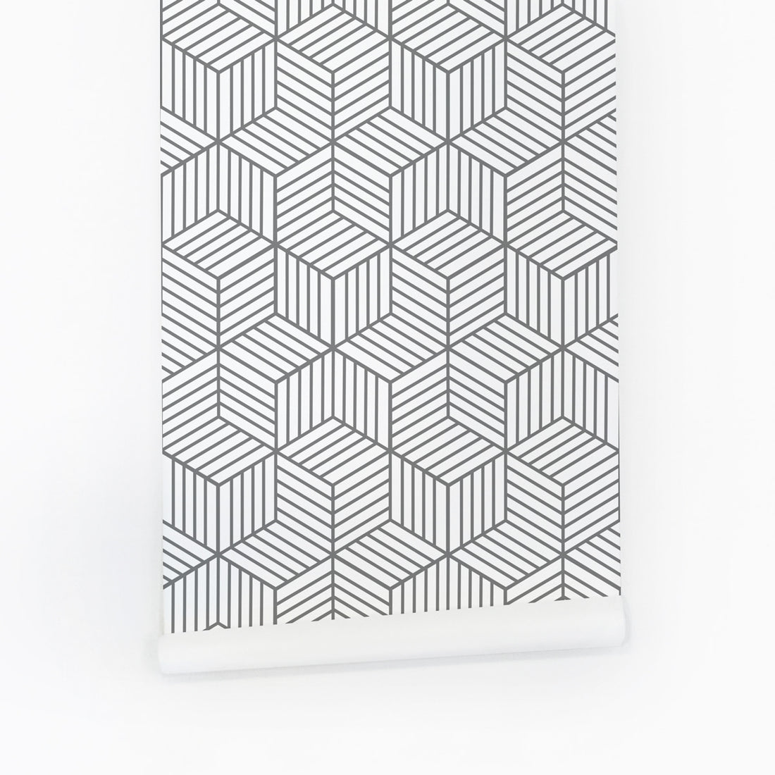 grey stripy cube pattern wallpaper for minimalistic interior            
