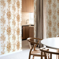 vintage neutral colors wallpaper in kitchen with flowers