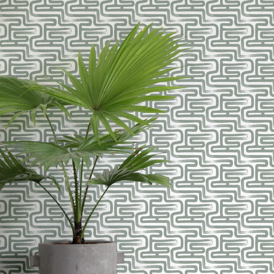 Sage green brush strokes wallpaper
