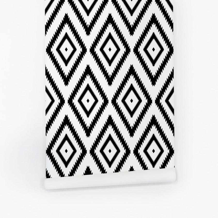 Black rhombs geometric peel and stick wallpaper