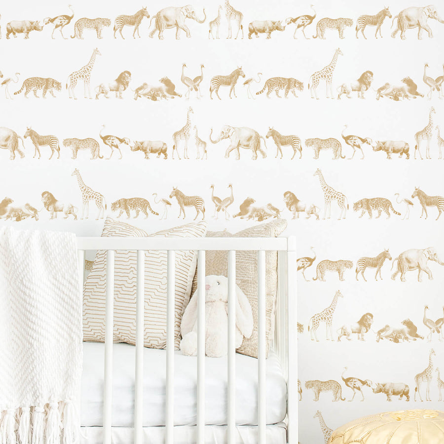 Nursery vintage animal safari wallpaper